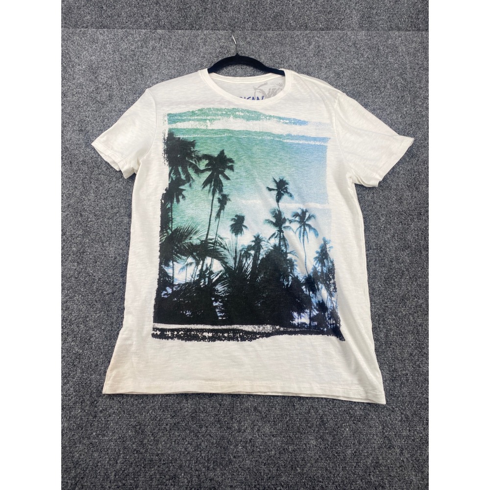 American Eagle Palm Tree Graphic T-Shirt Mens Medium White Summer 2011 Slub Knit